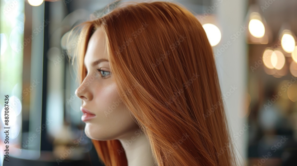 Stylish hairdo for a lovely lady with sleek long hair at a salon with hair treatments like keratin straightening and coloring Stylish hairdo for a lovely lady with sleek long hair at a salon with hair treatments like keratin straightening and coloring