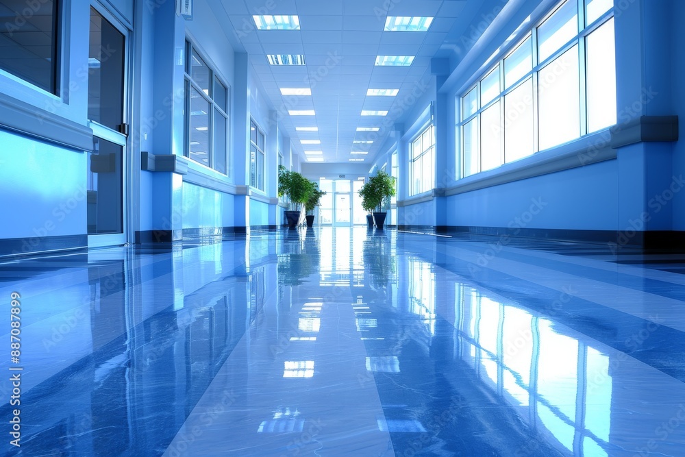 Modern hospital corridor with bright lighting and clean design, conveying health, care, and professionalism. Modern hospital corridor with bright lighting and clean design, conveying health, care, and professionalism.