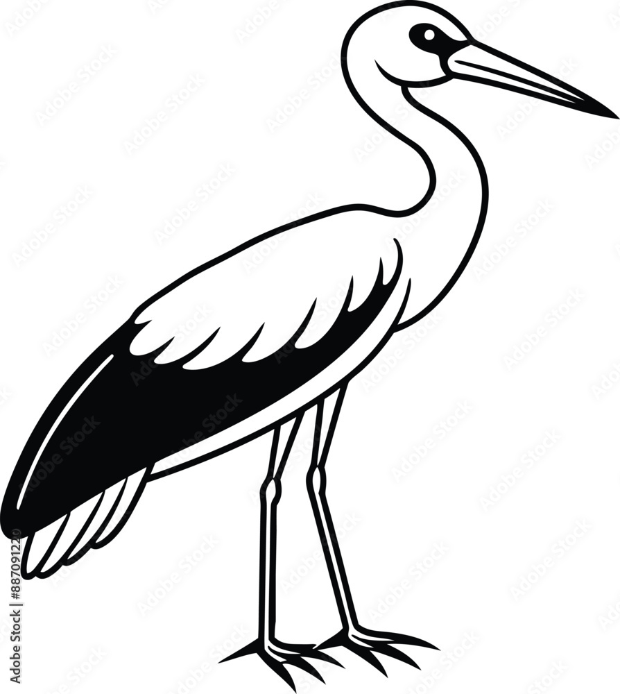 Obraz premium stork simple silhouette on a white background
