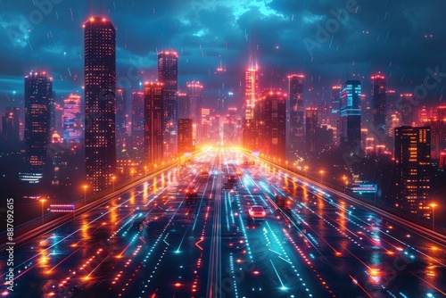 Wallpaper Mural Neon City Highway Torontodigital.ca