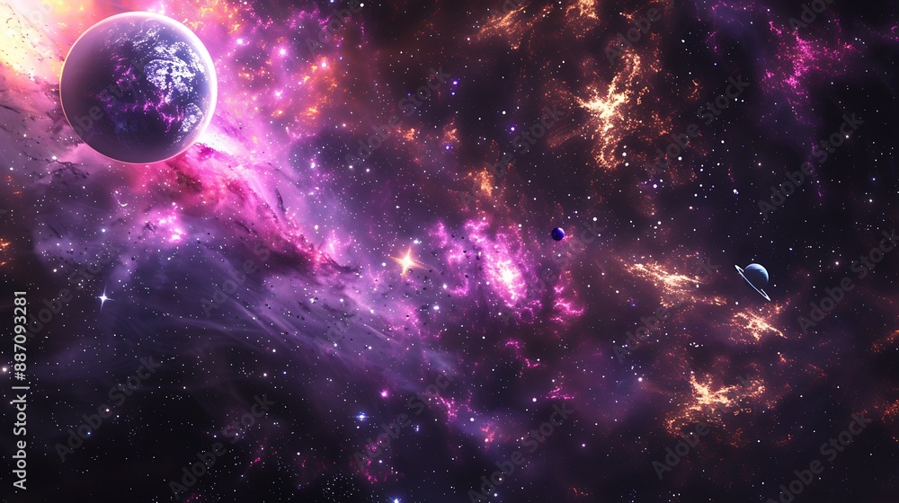 Fototapeta premium Cosmic galaxy filled stars planets and nebulae