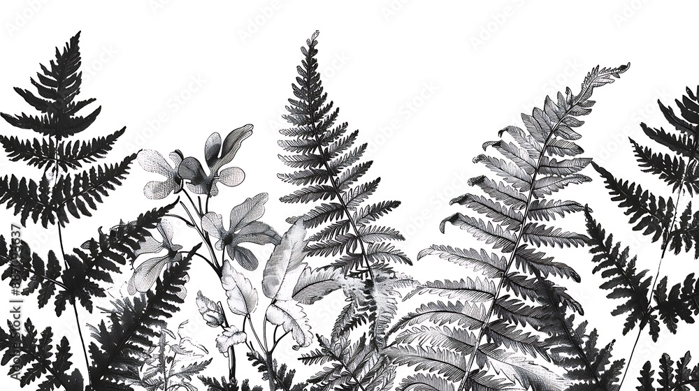 Elegant botanical line drawings of ferns ivy Elegant botanical line drawings of ferns ivy