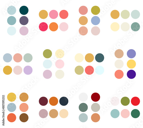 Twelve bright and pastel colour palettes. Seamless pattern with colorful circles. Vector illustration