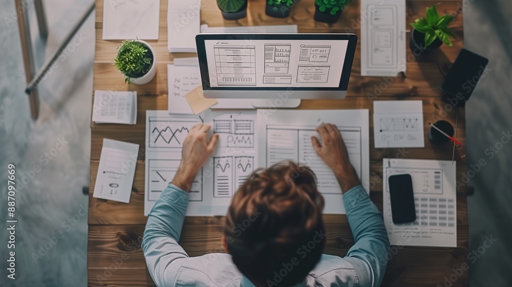 Website planning. web designer working on website sitemap. flat lay. Website planning. web designer working on website sitemap. flat lay.