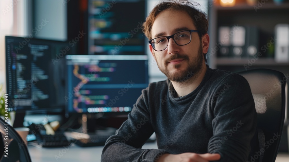 Portrait of male programmer in office. Portrait of male programmer in office.
