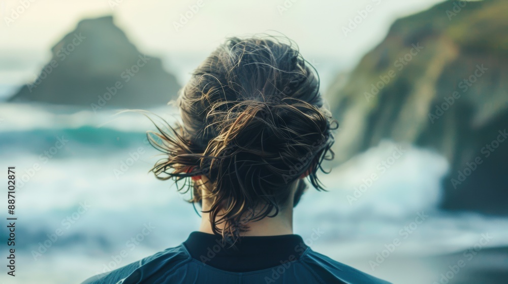 Fototapeta premium Serene Beach Contemplation of Tranquility and Reflection