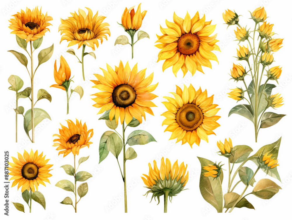 Obraz premium cute sunflower watercolor clipart set