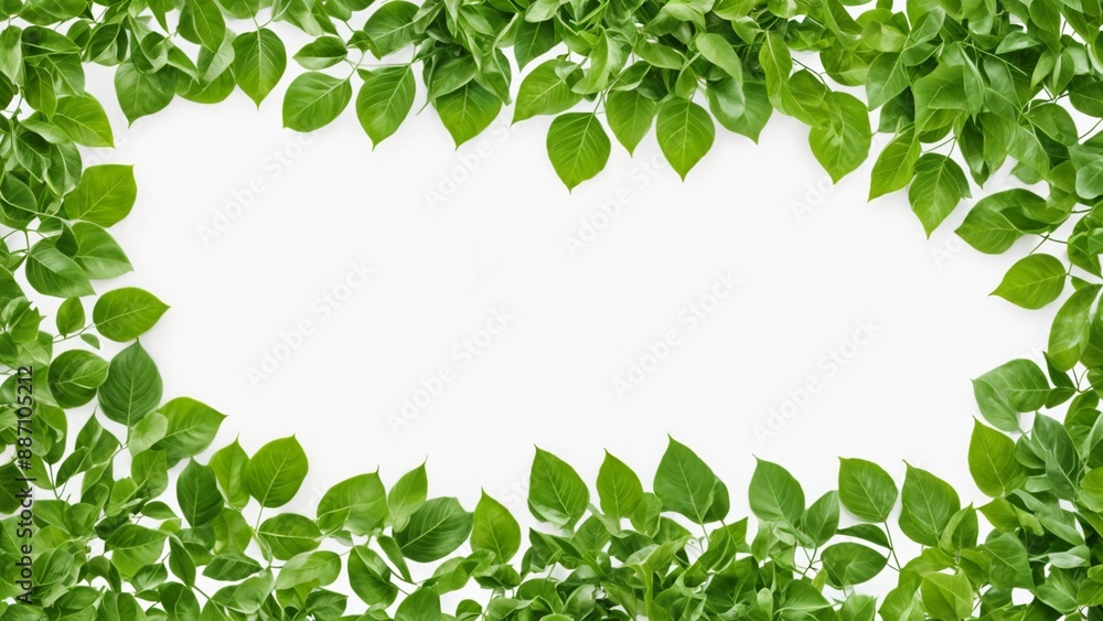 green leaves frame/border isolated on white background green leaves frame/border isolated on white background
