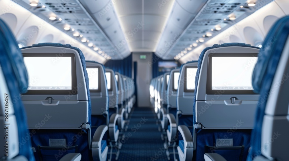 Obraz premium empty airplane chairs with a blank screen