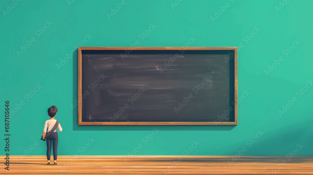 Illustration of a Student Staring at an Empty Blackboard - Concept of Learning and Potential with Copy Space Illustration of a Student Staring at an Empty Blackboard - Concept of Learning and Potential with Copy Space