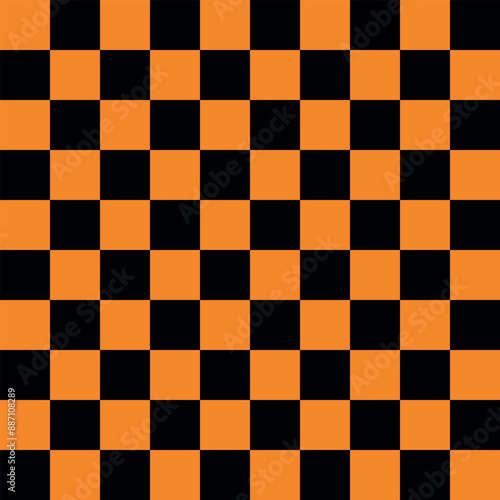 Halloween checkered board repeatable background, black and orange checkerboard pattern, vector illustration