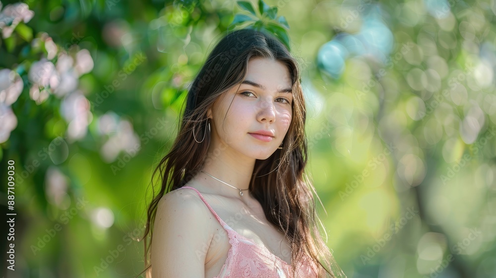 A young woman student in a pink dress, outdoor portrait A young woman student in a pink dress, outdoor portrait