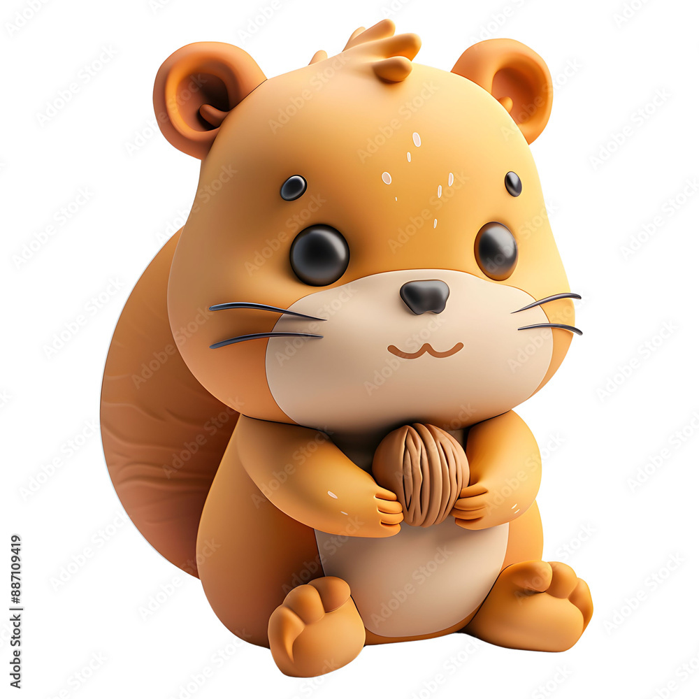 Fototapeta premium Cute cartoon hamster holding a nut, perfect for children's books, animations, and character designs.