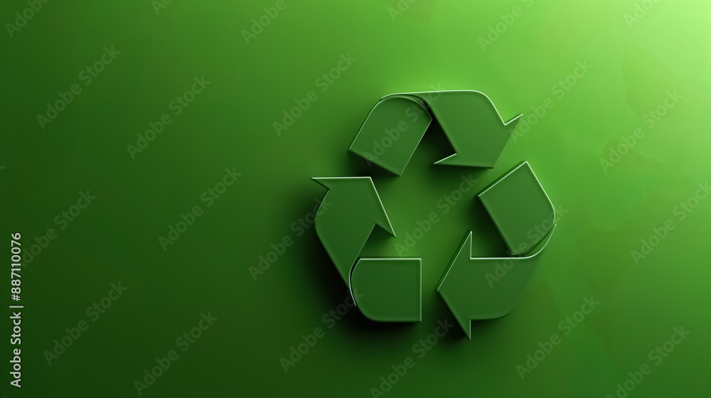 A green recycling icon on a matching green background A green recycling icon on a matching green background