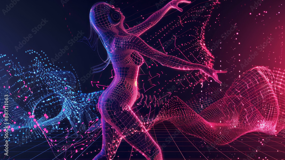 3d laser wireframe vector art, woman dancing electronic music , speakers, black background,generative ai 3d laser wireframe vector art, woman dancing electronic music , speakers, black background,generative ai