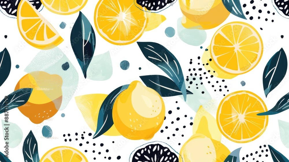 Abstract geometric pattern with lemon fruits on isolated white background Abstract geometric pattern with lemon fruits on isolated white background
