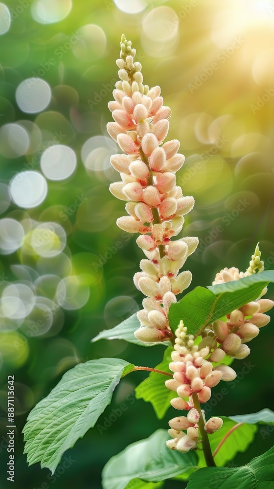 A bouquet of pink and white roses, with green leaves, in front of a blurred background of soft, white, and pink bokeh