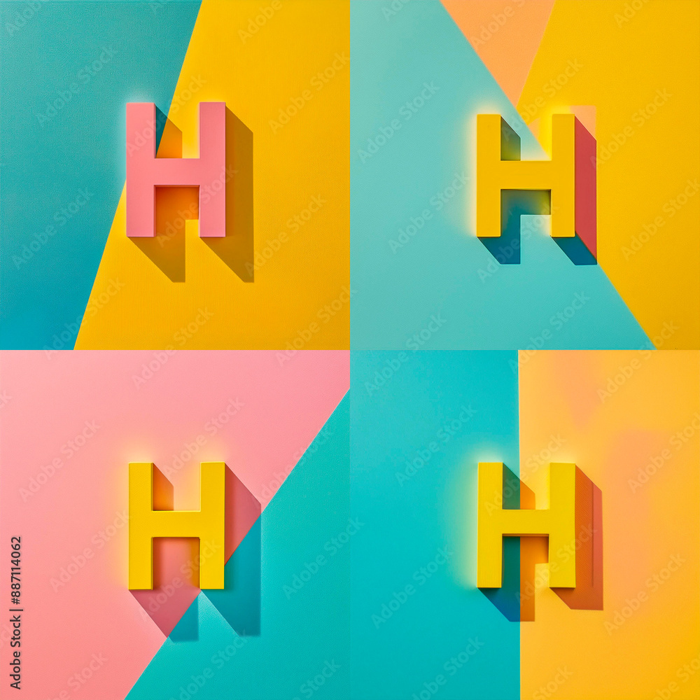 Fototapeta premium Pack x 4, Colorful Cardstock Letters: Varied Fonts and Pastel Colors for the Complete Alphabet and Additional Symbols, A B C D E F G H I J K M N L LL O P Q R S T U V W X Y Z ?