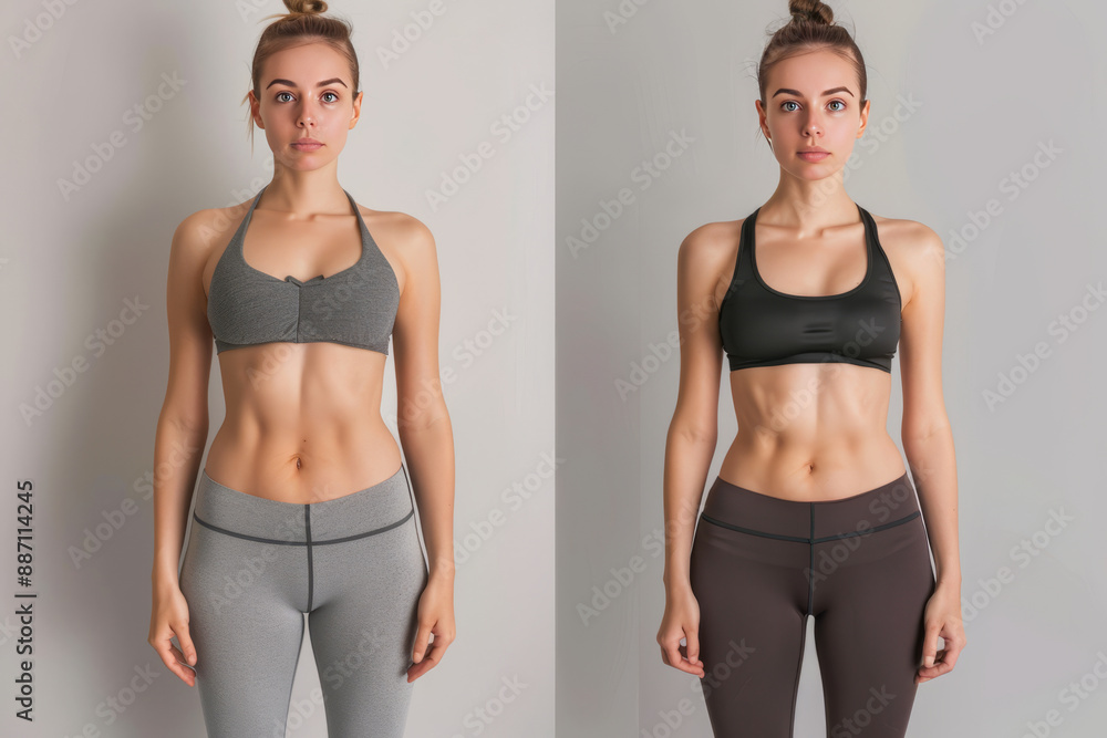 Before and after: Woman's weight loss transformation, fit and happy.generative ai