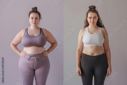 Before and after: Woman's weight loss transformation, fit and happy.generative ai photo