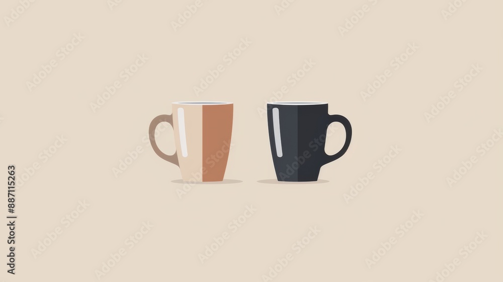 Minimalist Coffee Mugs on Beige Background Representing Simplicity and Calm with Copy Space