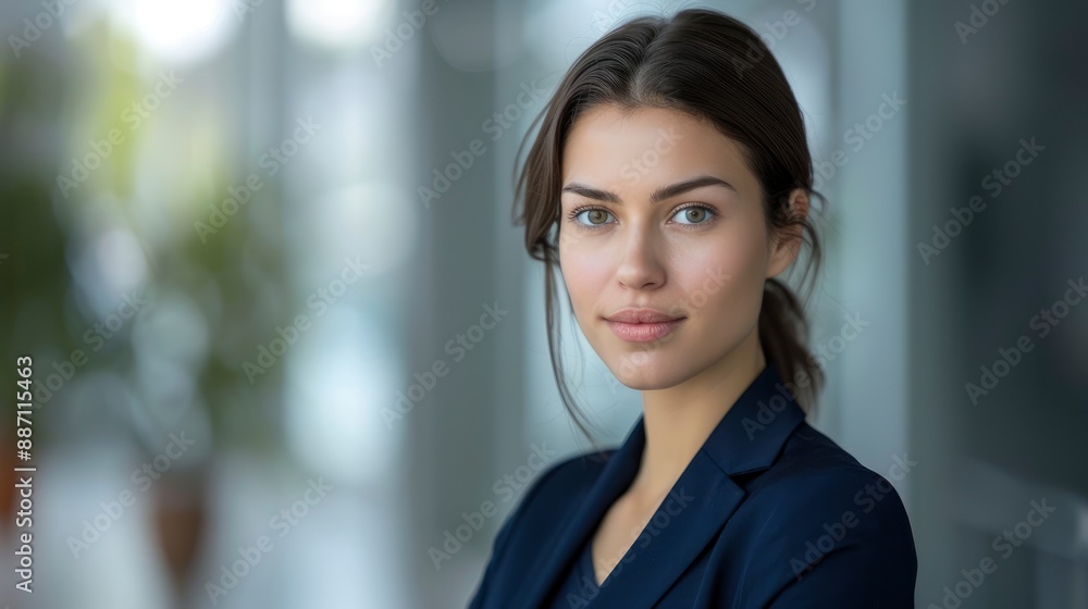 A head shot of a businesswoman in navy blue looking confidently at the camera, reflecting determination and professionalism A head shot of a businesswoman in navy blue looking confidently at the camera, reflecting determination and professionalism