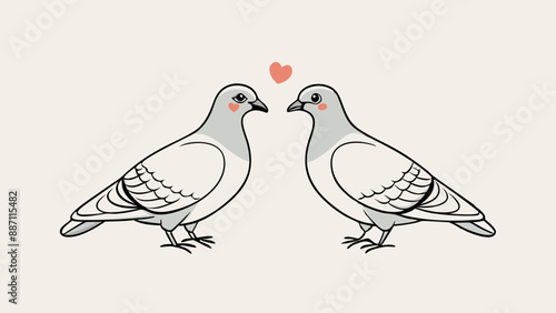 Pigeon Birds Couple Face-to-Face Vector Artwork Illustration photo