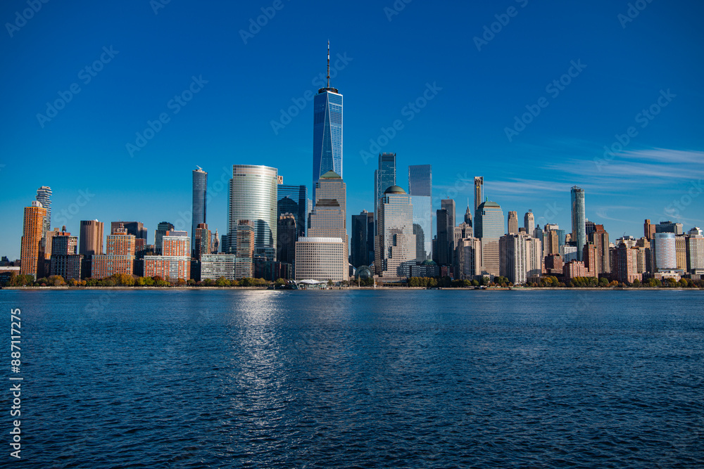 Naklejka premium New York City. Manhattan downtown skyline skyscrapers. New York City skyline, cityscape of Manhattan in USA.