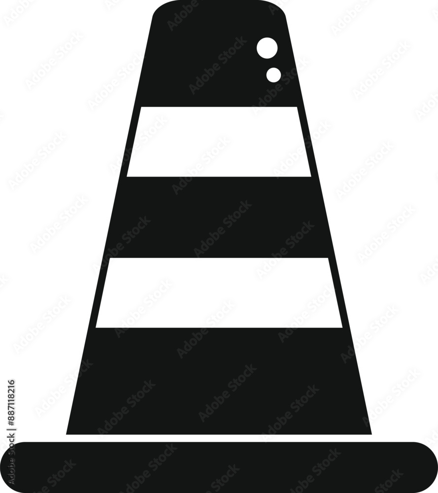 Black and white icon of a striped traffic cone, indicating caution and potential hazards in a work zone Black and white icon of a striped traffic cone, indicating caution and potential hazards in a work zone