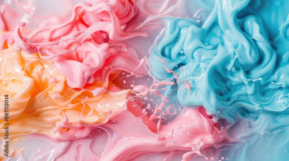 A dynamic and colorful fluid blend of blue, pink, and orange hues creating an abstract and expressive art piece with a lively and creative feel. A dynamic and colorful fluid blend of blue, pink, and orange hues creating an abstract and expressive art piece with a lively and creative feel.