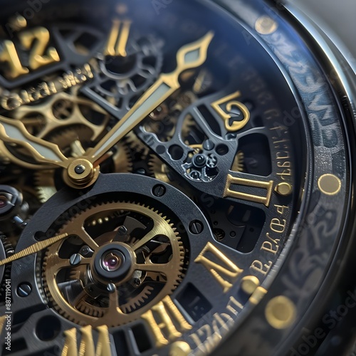 Close-up of a vintage watch face showcasing intricate gears and Roman numerals.