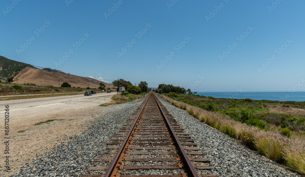 Scenic coastal railroad vista near Gaviota, Southern California Scenic coastal railroad vista near Gaviota, Southern California