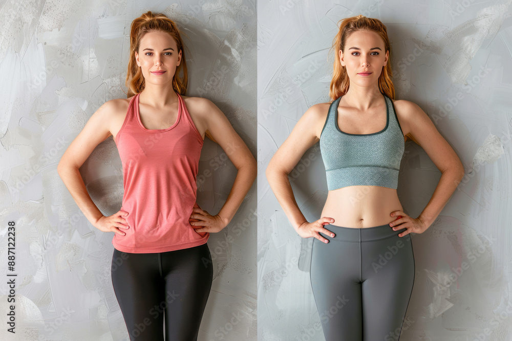 Before and after Woman's weight loss transformation, fit and happy(00)