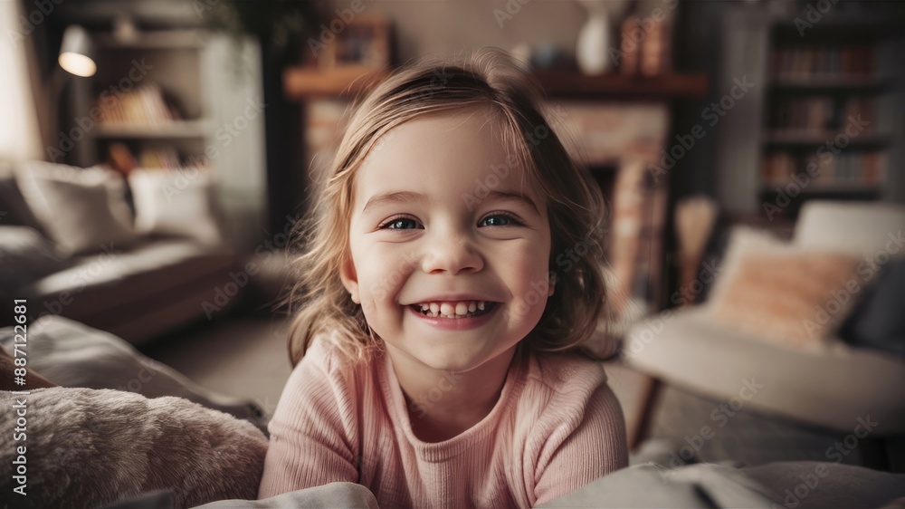 Portrait of a child girl who smiles against the backdrop of a bright room. Portrait advertising photography. AI generation
Portrait of a child girl who smiles against the backdrop of a bright room. Portrait advertising photography. AI generation