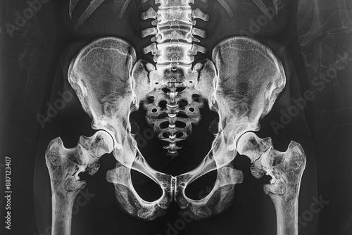 X-ray of human pelvis and spine with space for text. health and medicine fractures theme
 photo