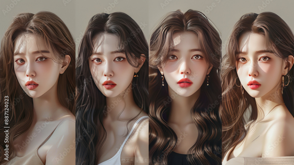Modern Korean style AI hair model, showcasing a variety of trendy and traditional hairstyles,generative ai Modern Korean style AI hair model, showcasing a variety of trendy and traditional hairstyles,generative ai