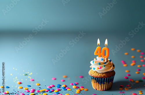 Birthday cupcake with number forty candle