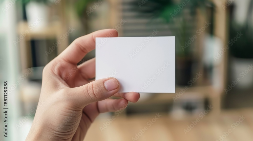 person holding a white card mockup in an office person holding a white card mockup in an office