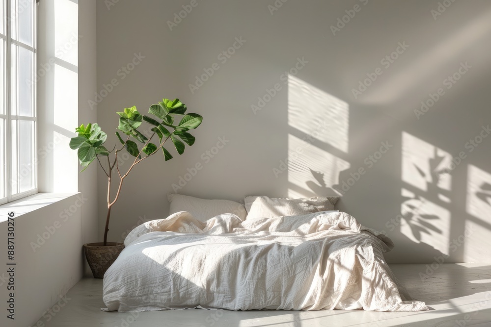 Minimalist Bedroom with Fresh Linen Sheets Minimalist Bedroom with Fresh Linen Sheets