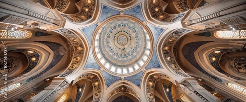 The Intricate Mosque Pattern Ceiling In Al Bukhary Public Mosque, Evoking A Sense Of Awe And Spirituality photo