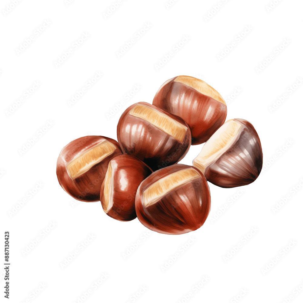 Watercolor Isolated Pile of Chestnuts Watercolor Isolated Pile of Chestnuts
