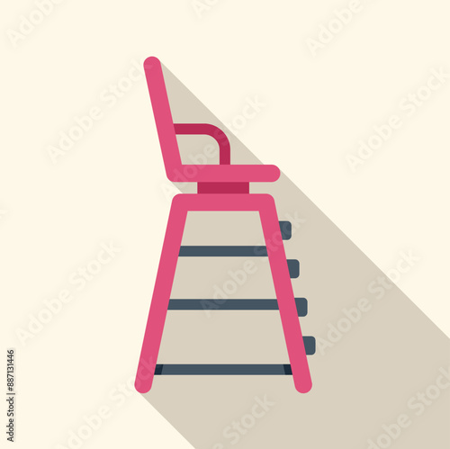 Baby high chair with adjustable legs for feeding, flat style icon with long shadow