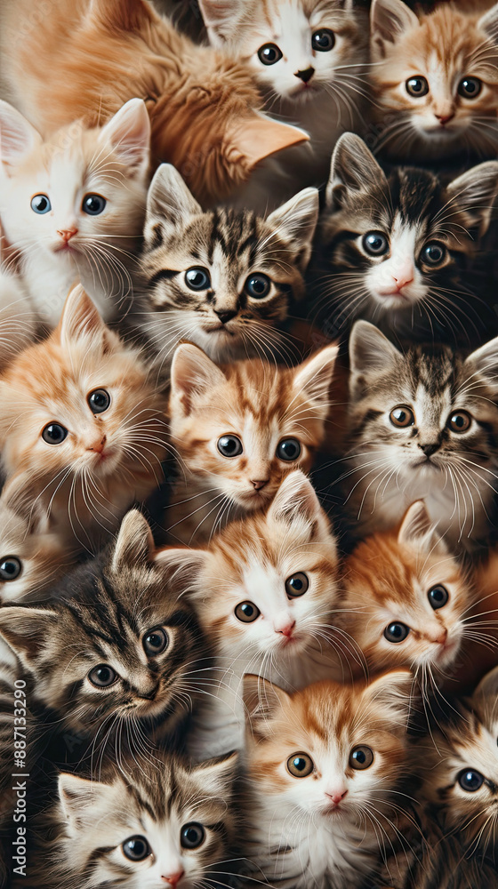 Cute little kittens with blue eyes waking up from a nap and all snuggled together. Cute little kittens with blue eyes waking up from a nap and all snuggled together.