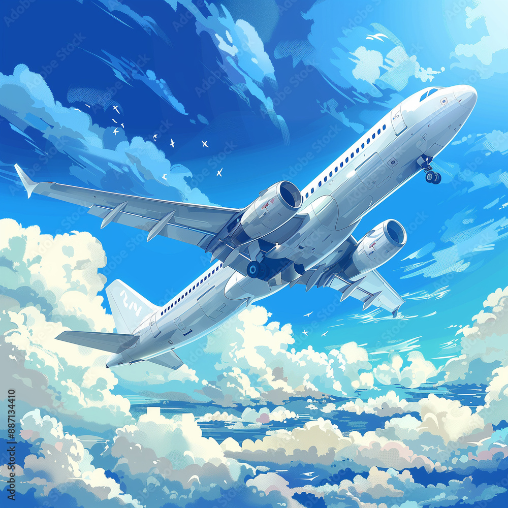 Naklejka premium airplane flying over the clouds