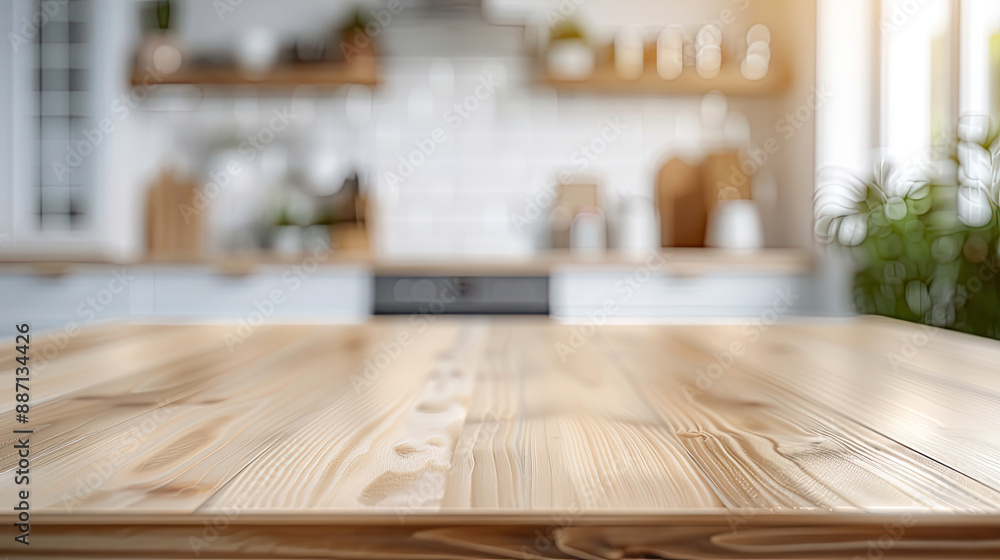 Wooden texture table top on blurred kitchen window background. Studio photo for product display or design key visual layout. For showcase or montage your items (or foods). Mock up. Generative AI Wooden texture table top on blurred kitchen window background. Studio photo for product display or design key visual layout. For showcase or montage your items (or foods). Mock up. Generative AI