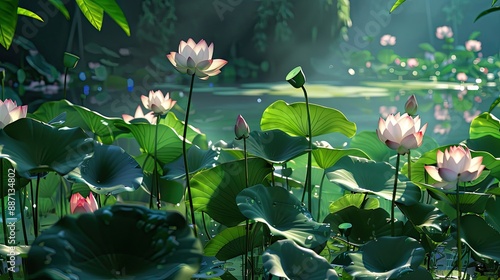 lotuses that have not yet bloomed and ponds photo