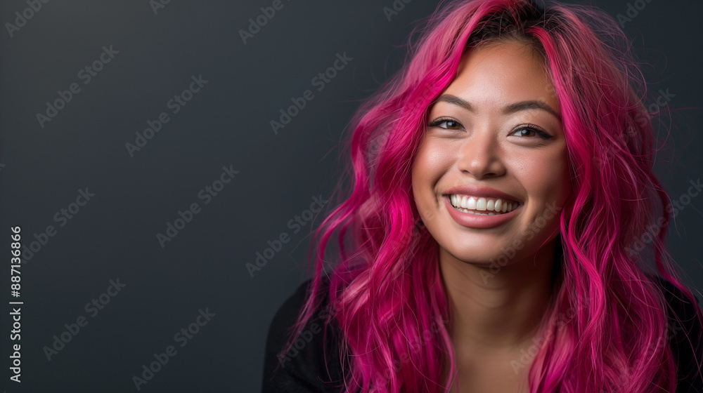 Professional portrait of a mixed race lesbian with bright pink hair, her joyful expression capturing her vibrant personality. Professional portrait of a mixed race lesbian with bright pink hair, her joyful expression capturing her vibrant personality.