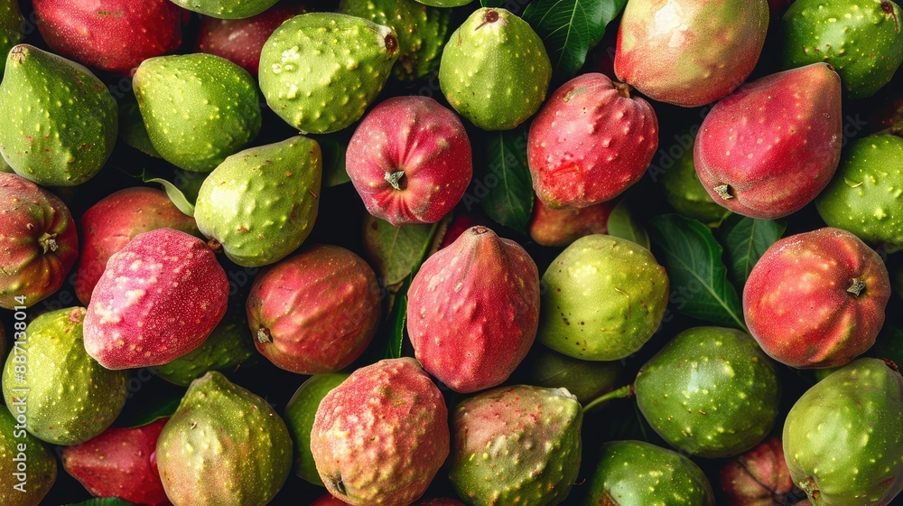 Abstract background of ripe guavas abundant in vitamin C Concept of nutritious fruits