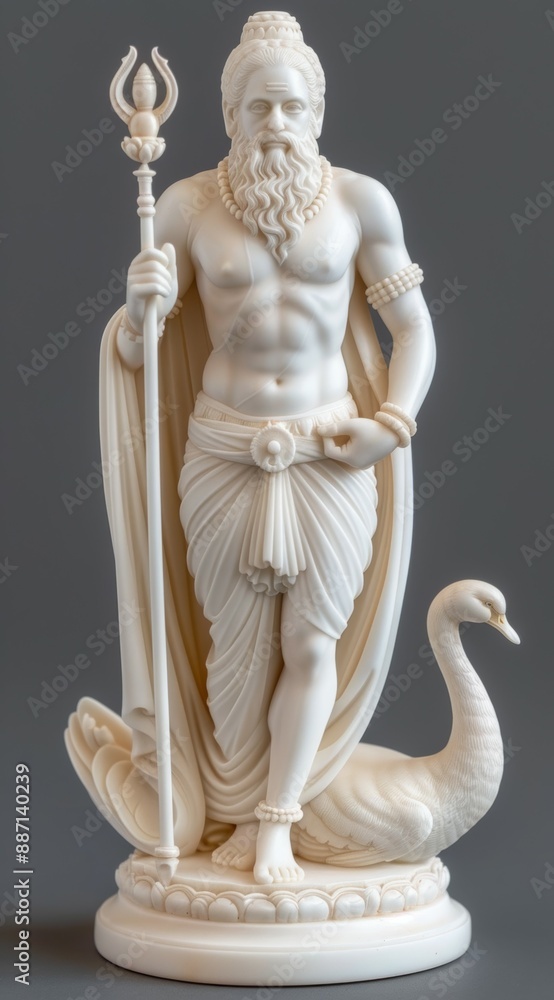 A statue of a man holding a staff and a swan, Brahma A statue of a man holding a staff and a swan, Brahma