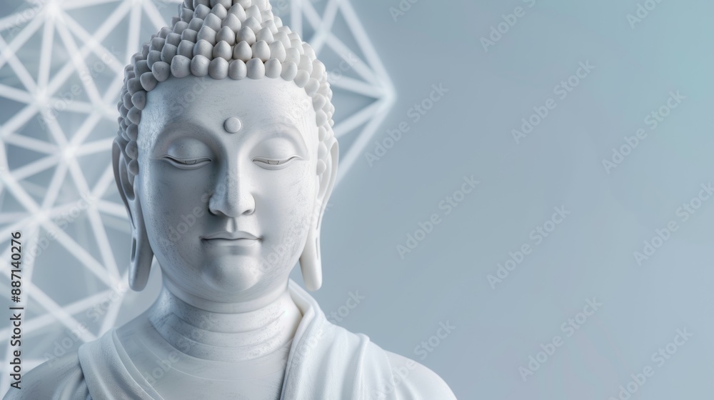 A white statue of a Buddha with a serene expression A white statue of a Buddha with a serene expression
